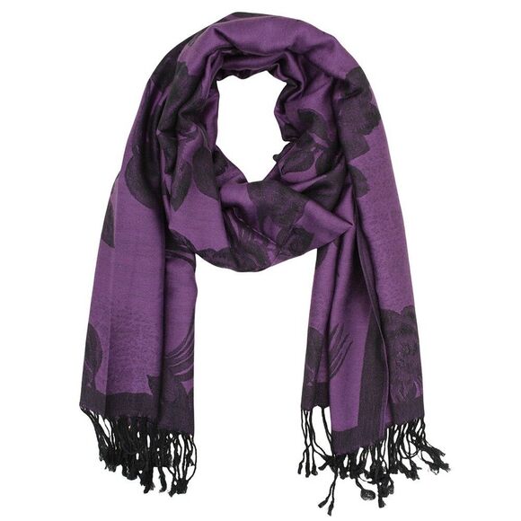 Purple  Pashmina Scarf Shawl Wrap Colorful Flower Printed Floral Pattern Scarf - Picture 1 of 2